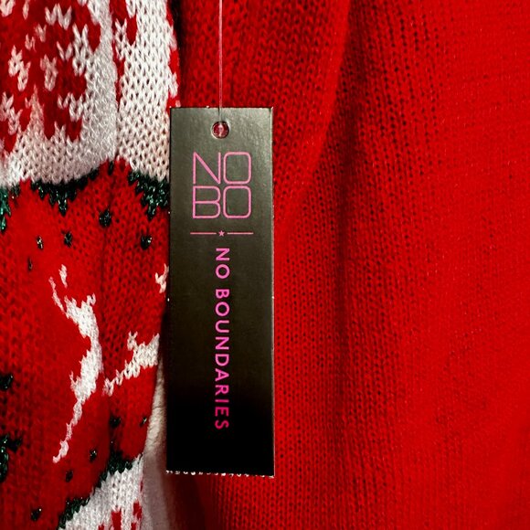 NWT No Boundaries Christmas Sweater Santa Rudolph Bells Sequins Size XL 15-17 - Picture 11 of 12